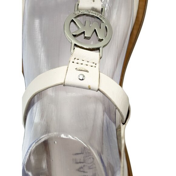 Michael Kors Womens Leather Sandals Size 8.5M Ivory MK Logo Adjustable Strap - Picture 5 of 10